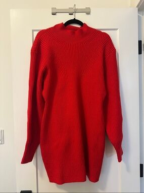 H&M Red Ribbed Turtleneck Sweater